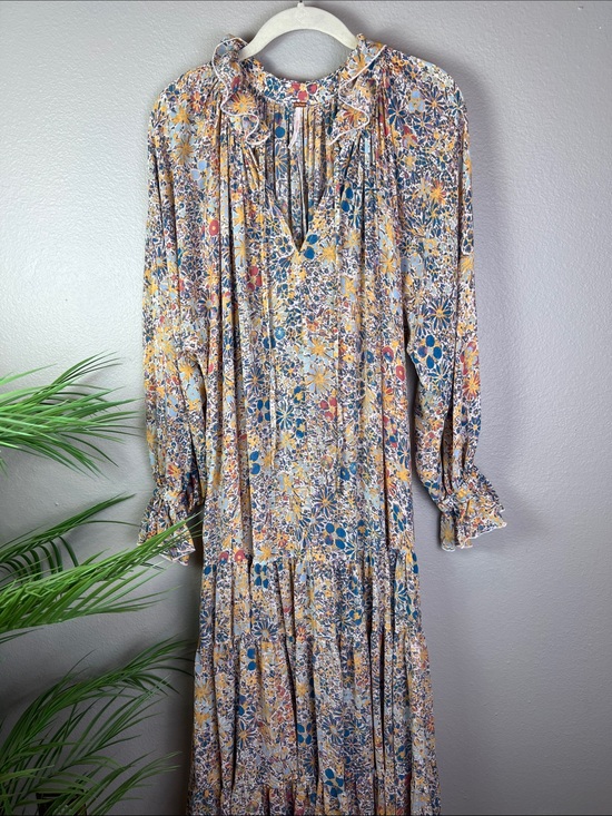Free People Dresses & Skirts - Free People Floral Maxi Dress in Yellow, Blue, Rust and Cream Sheer XS